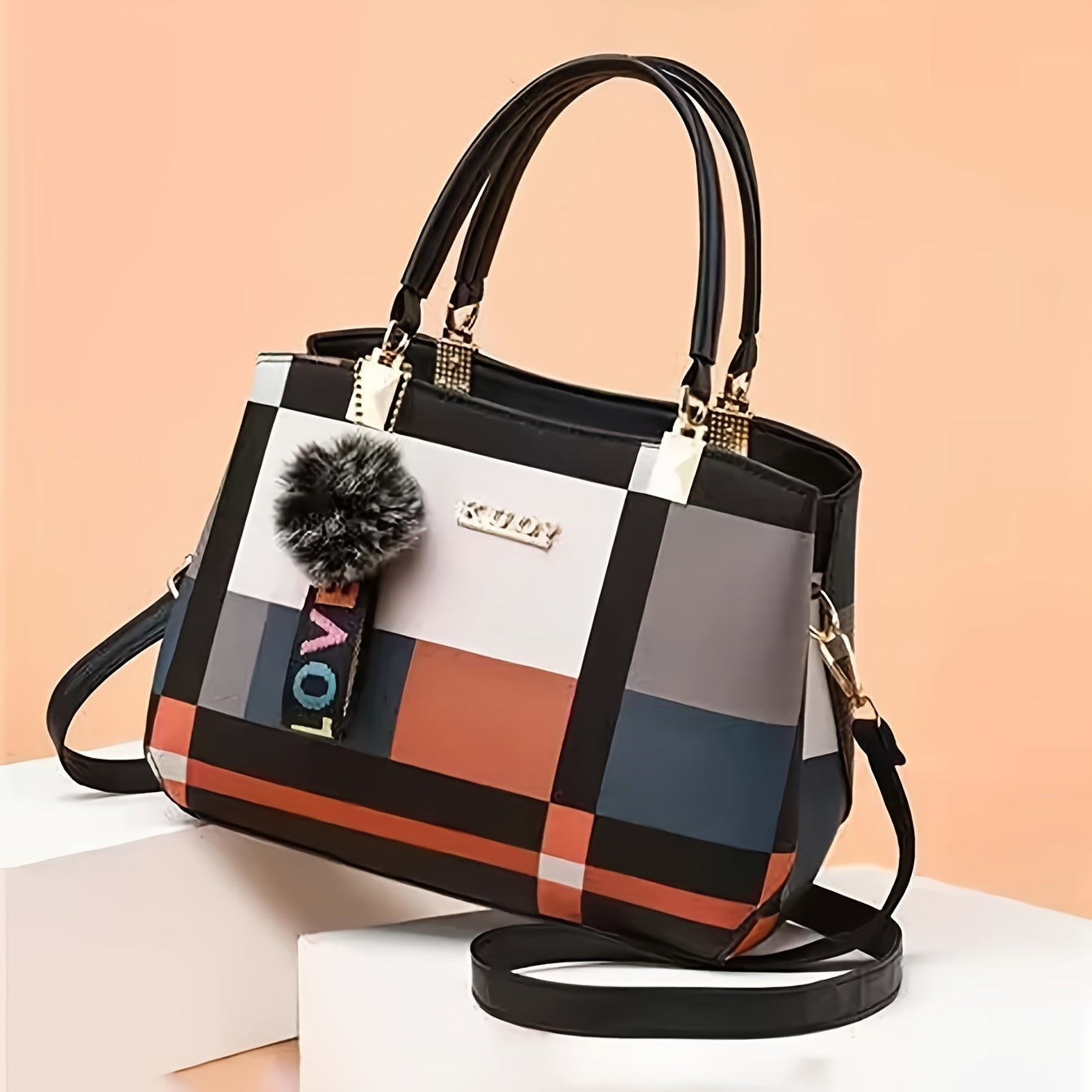 Stylish Grid Pattern Shoulder Bag - Top-Handle Bag with Magnetic Closure, Multiple Compartments, Spacious Interior, Perfect for Formal Occasions, Work, School, and Daily Use - Elegant and Practical Accessory
